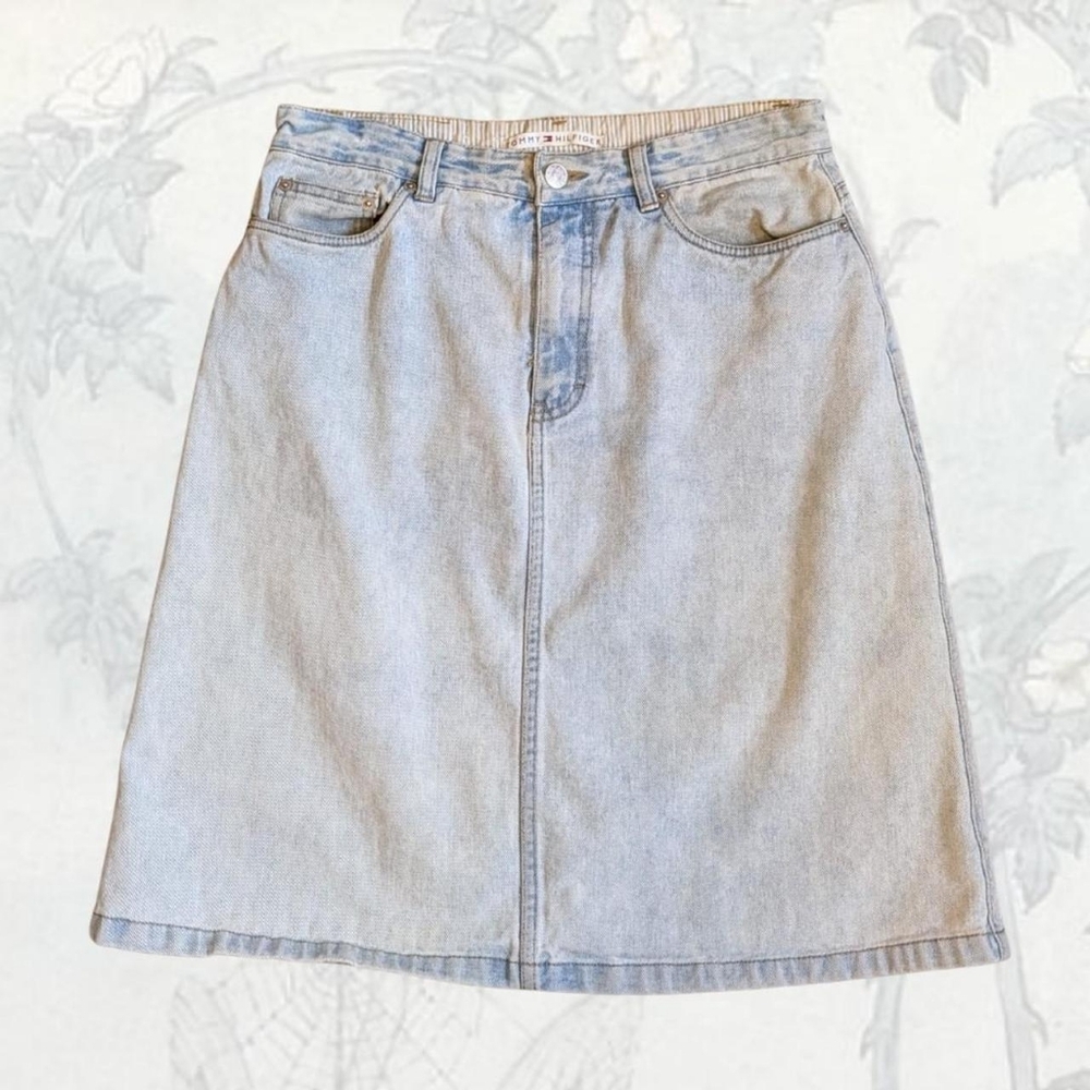Tommy Hilfiger Light Wash Blue Denim Midi Skirt